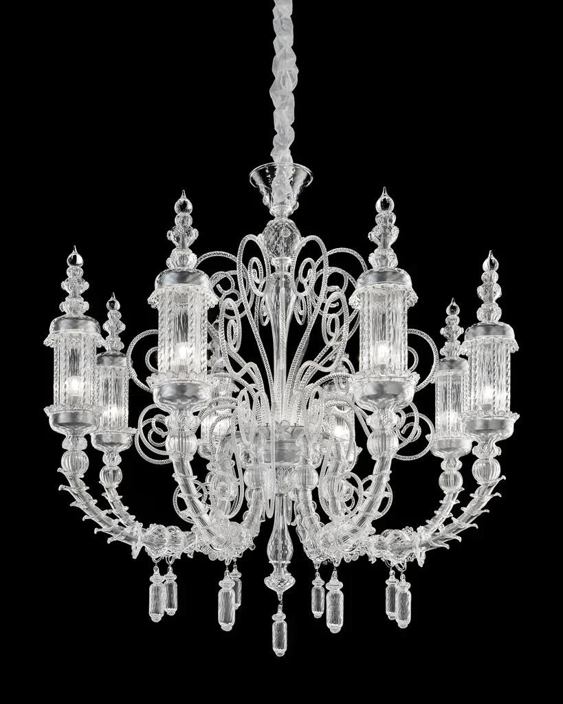 Sylcom Bucintoro 1798/8-PO-BLAV.ORO Ivory and Gold Chandelier in Gold Bronzing Metal Finish
