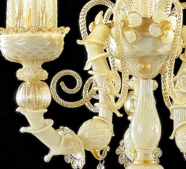 Sylcom Bucintoro 1798/8-PO-BLAV.ORO Ivory and Gold Chandelier in Gold Bronzing Metal Finish