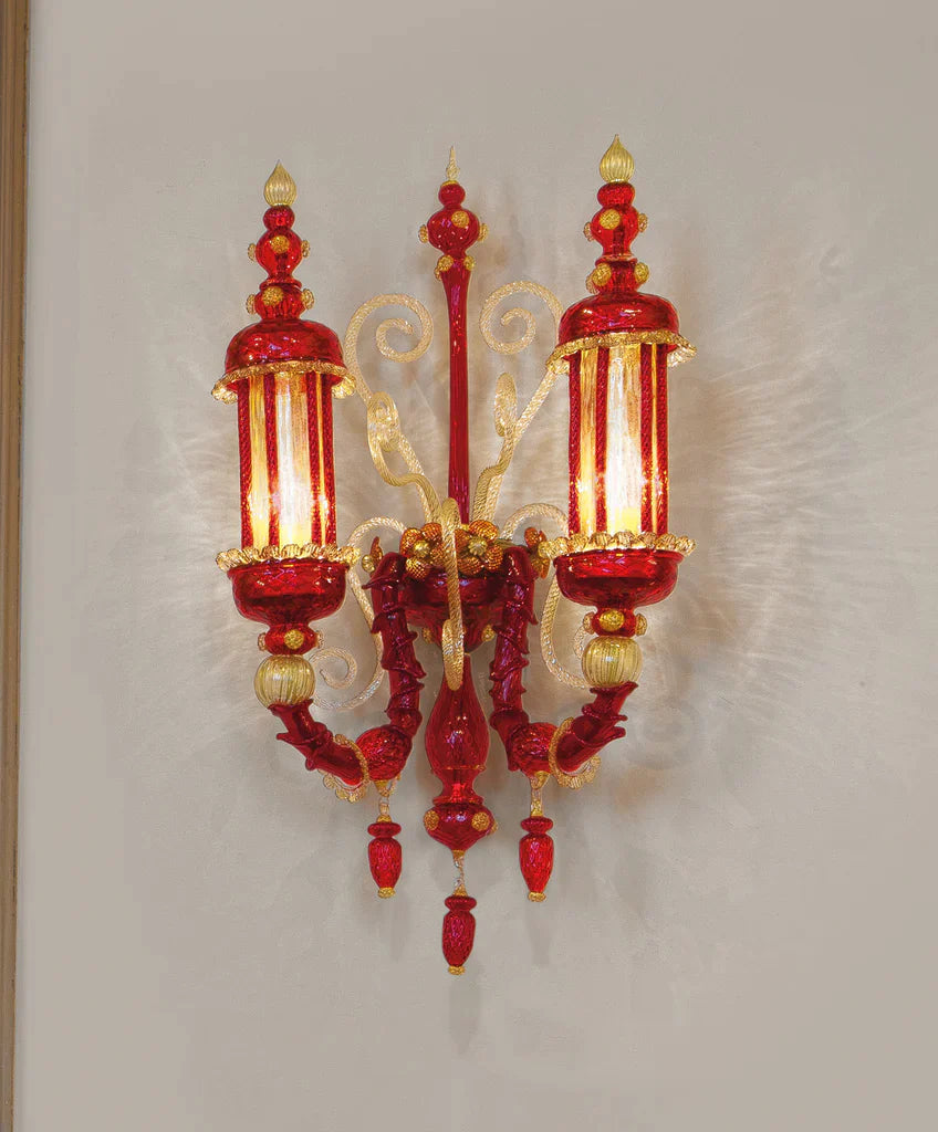 Sylcom Bucintoro 1798/A1-PO-CR.ORO Clear and 24 Kt Gold Wall Lamp in Gold Bronzing Metal Finish
