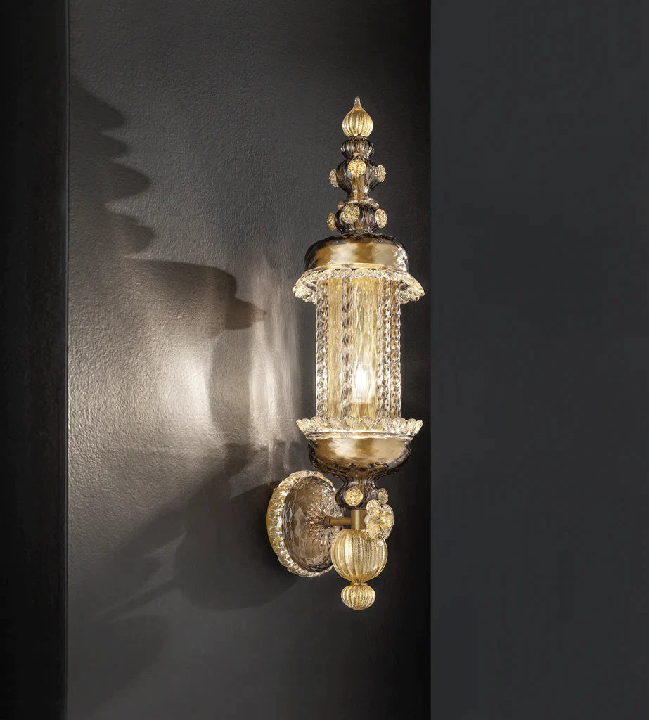 Sylcom Bucintoro 1798/A1-PO-FU.ORO Smoked and 24 Kt Gold Wall Lamp in Gold Bronzing Metal Finish
