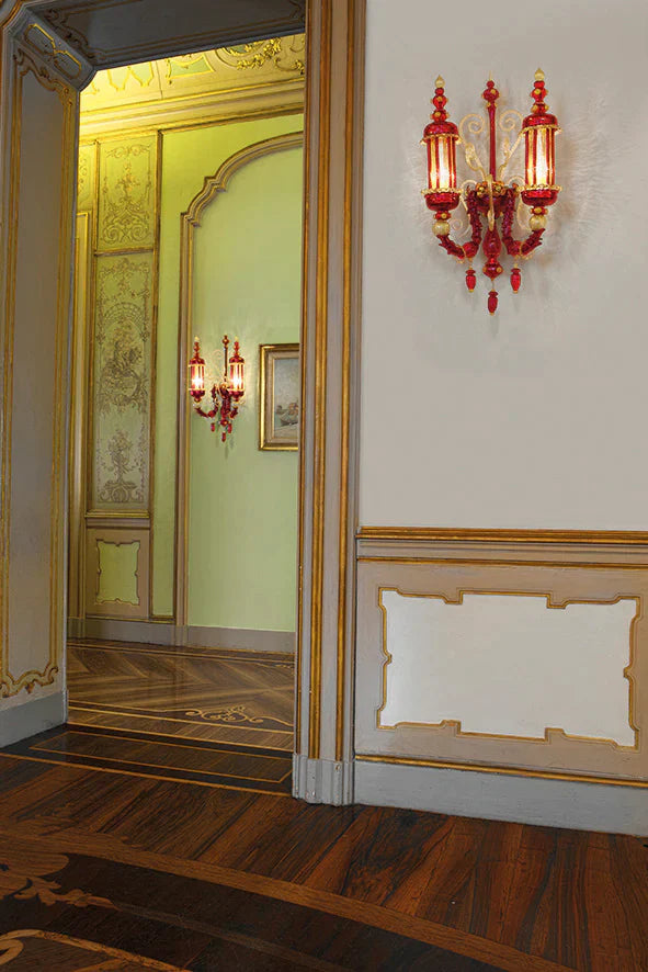 Sylcom Bucintoro 1798/A2-PO-CR.ORO Clear and 24 Kt Gold Wall Lamp in Gold Bronzing Metal Finish