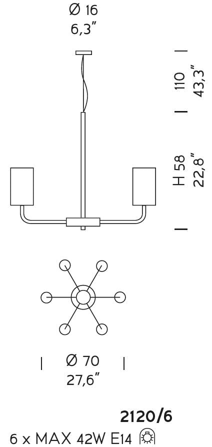 Sylcom Can Can 2120/6-K-FU Smoked Suspension in Polished Chrome Metal Finish