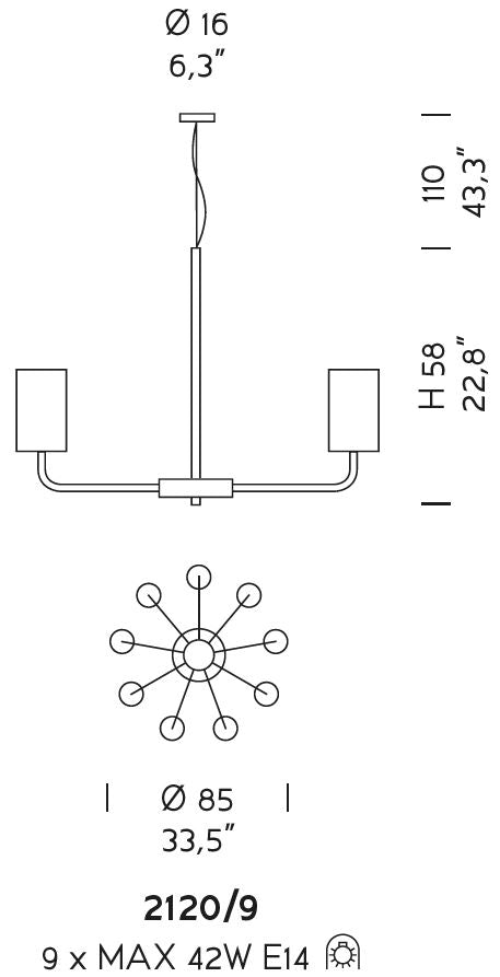 Sylcom Can Can 2120/9-K-OCE Ocean Suspension in Polished Chrome Metal Finish
