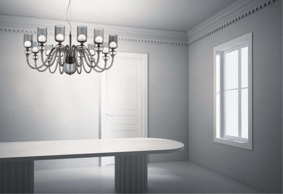 Sylcom Candel 2700/12-NNS-GRY Grey Suspension in Brushed Black Nickel Metal Finish
