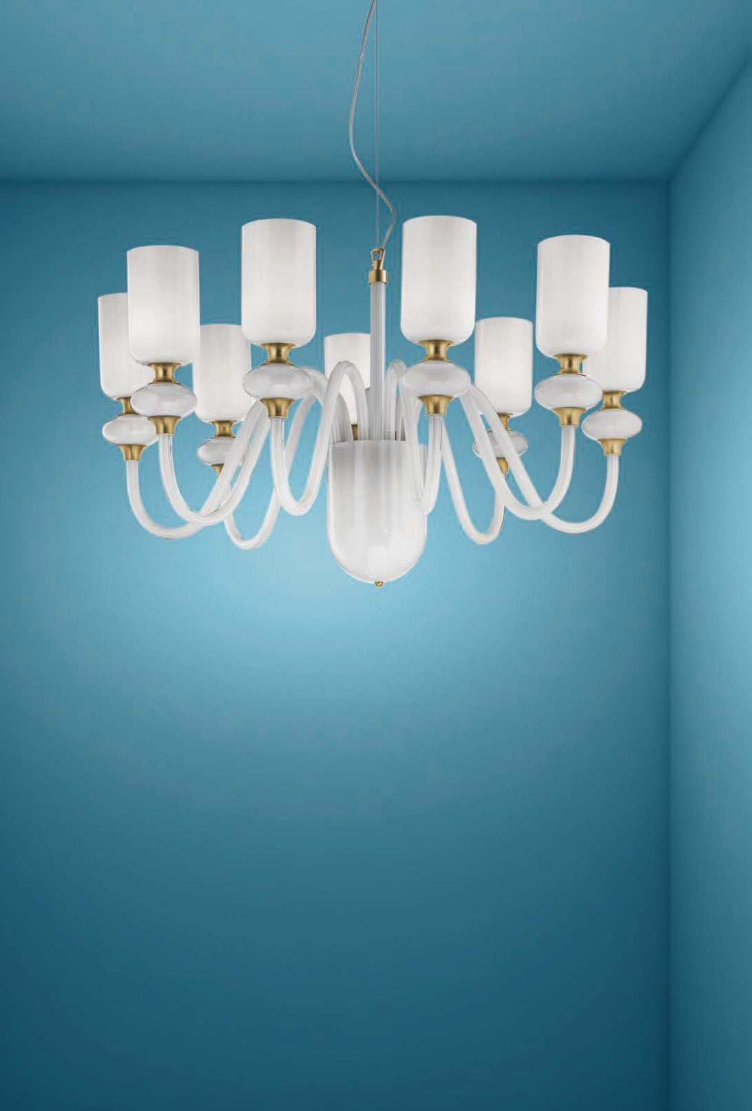 Sylcom Candel 2700/9-OS-BLCR Milk White Clear Suspension in Brushed Gold Metal Finish