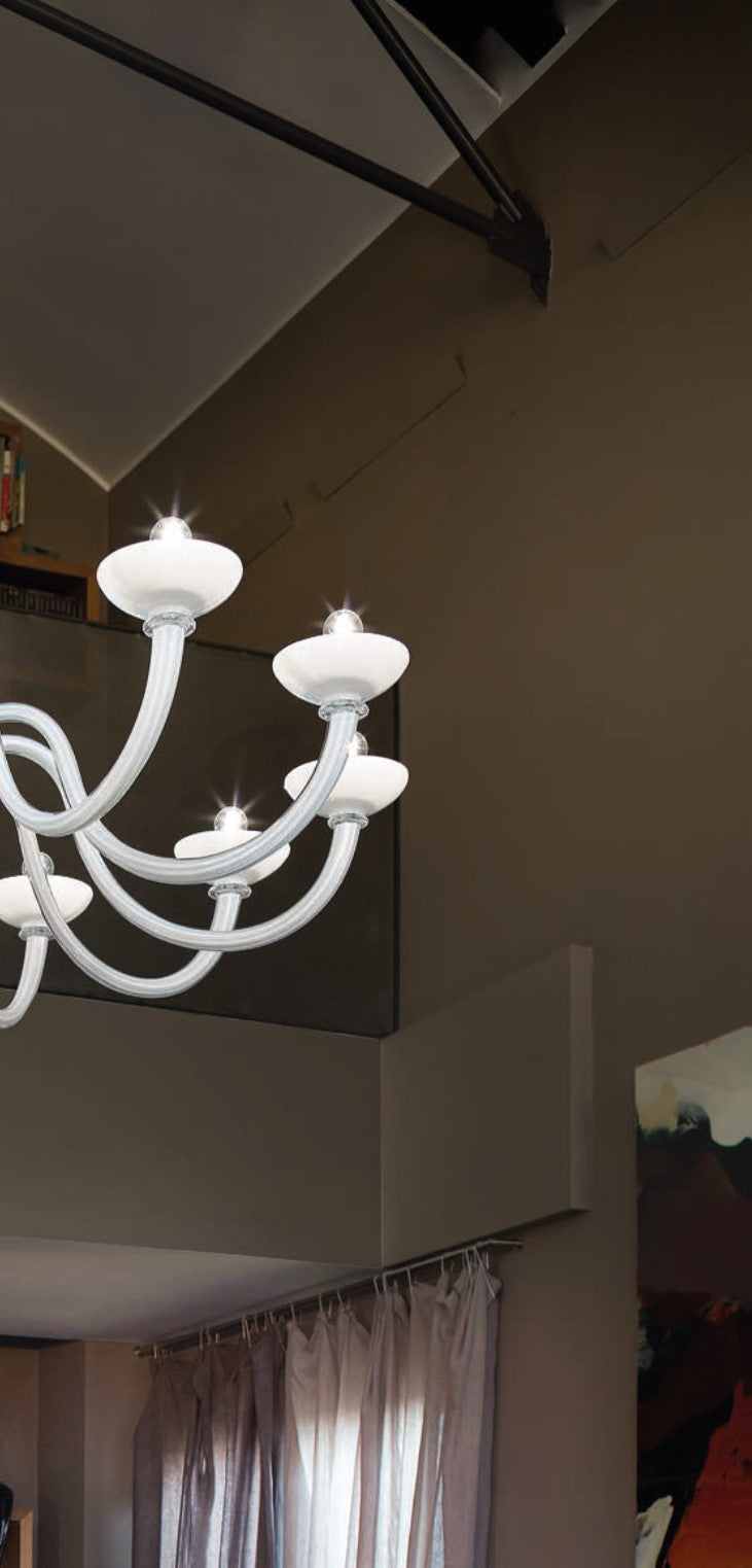 Sylcom Candiano 1531/8-K-BLCR Milky White Clear Chandelier in Polished Chrome Metal Finish