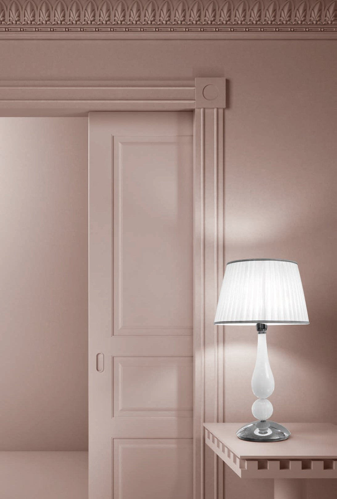 Sylcom Carola 1422/20-K-BL.CR Milk White Clear Table Lamp in Polished Chrome Metal Finish
