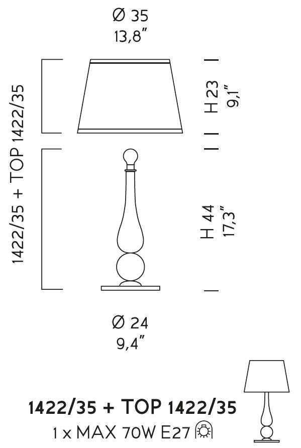 Sylcom Carola 1422/35-K-CR Clear Table Lamp in Polished Chrome Metal Finish
