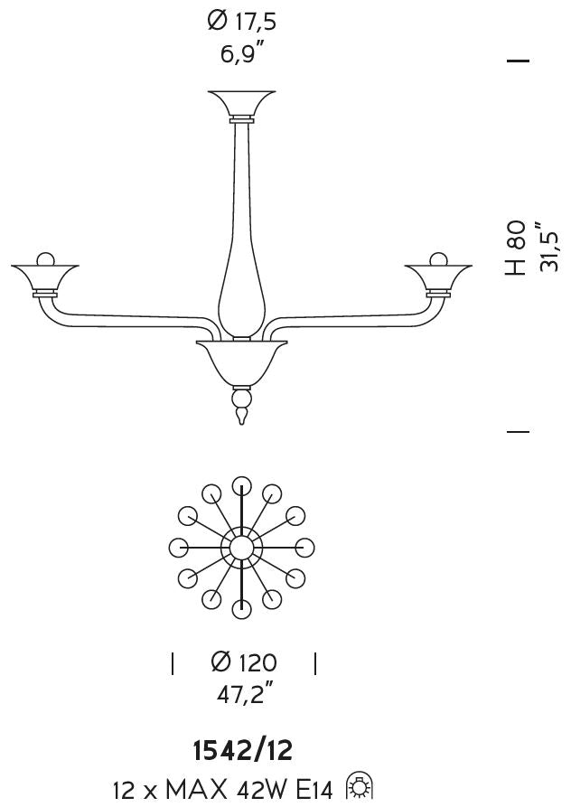 Sylcom Corner 1542/12-D-BLAV.AV Milky Ivory and Ivory Chandelier in Polished Gold Metal Finish