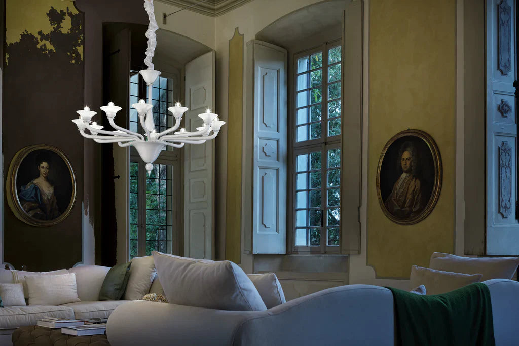 Sylcom Corner 1542/12-K-BLCR Milky White Clear Chandelier in Polished Chrome Metal Finish