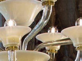 Sylcom Corner 1542/6-K-BLAV.AV Milky Ivory and Ivory Chandelier in Polished Chrome Metal Finish