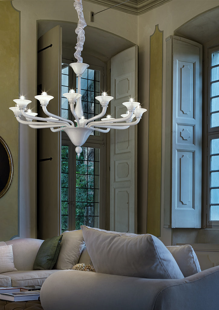 Sylcom Corner 1542/8-D-BLCR Milky White Clear Chandelier in Polished Gold Metal Finish