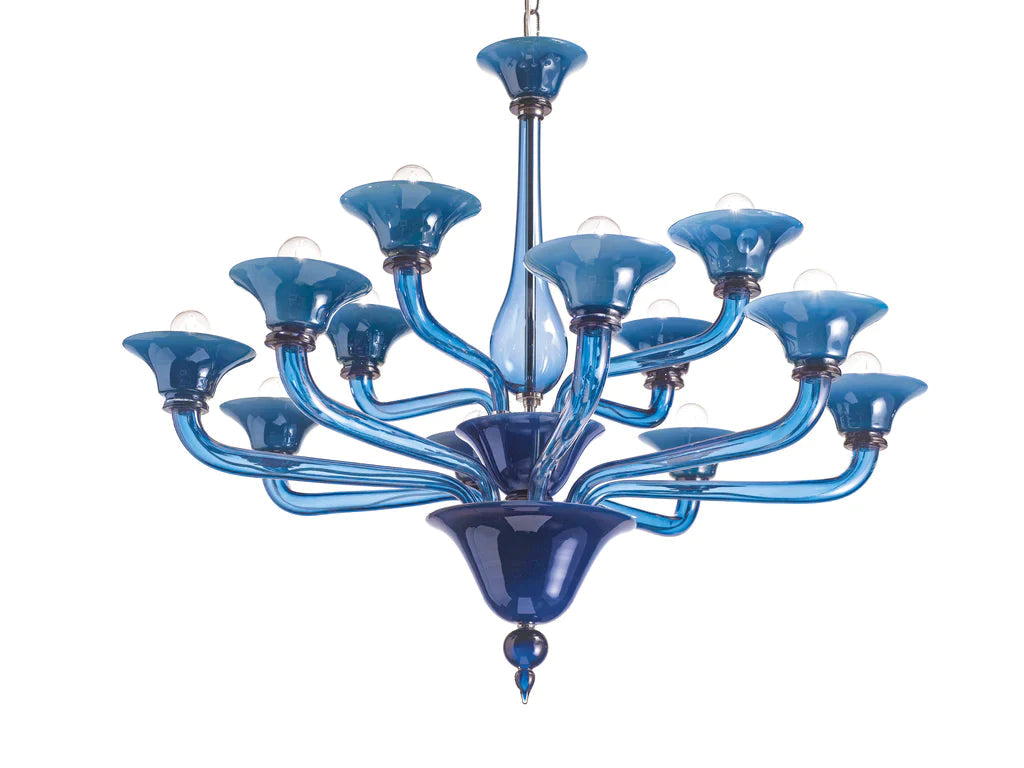 Sylcom Corner 1543/8+4-K-BLDEN.DEN Milky Denim and Denim Chandelier in Polished Chrome Metal Finish