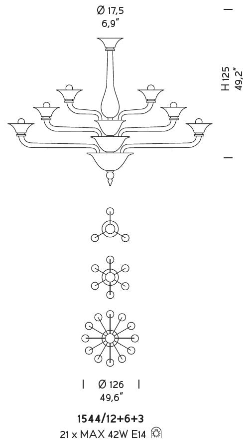 Sylcom Corner 1544/12+6+3-D-BLDEN.DEN Milky Denim and Denim Chandelier in Polished Gold Metal Finish