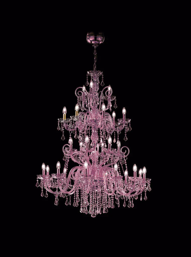 Sylcom Dandolo 947/12+6+6+3-D-AMT Amethyst with lead pendants Chandelier in Polished Gold Metal Finish