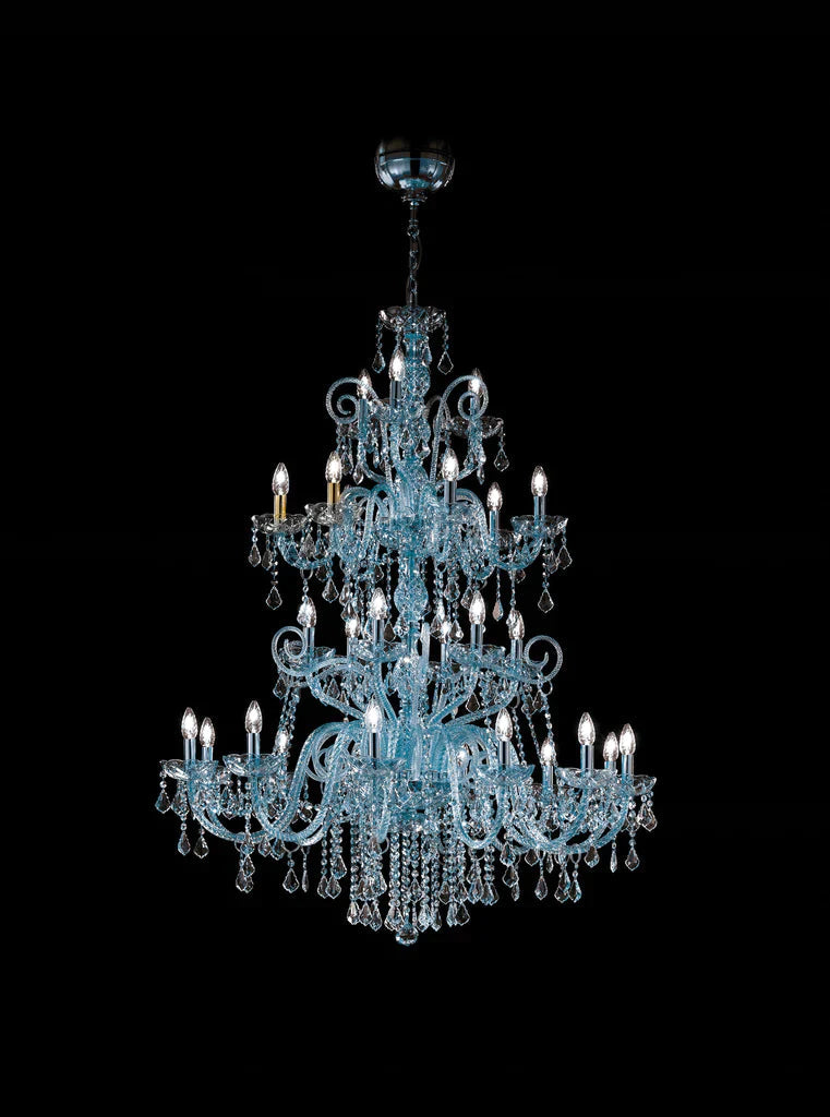 Sylcom Dandolo 947/12+6+6+3-D-DEN Denim with lead pendants Chandelier in Polished Gold Metal Finish