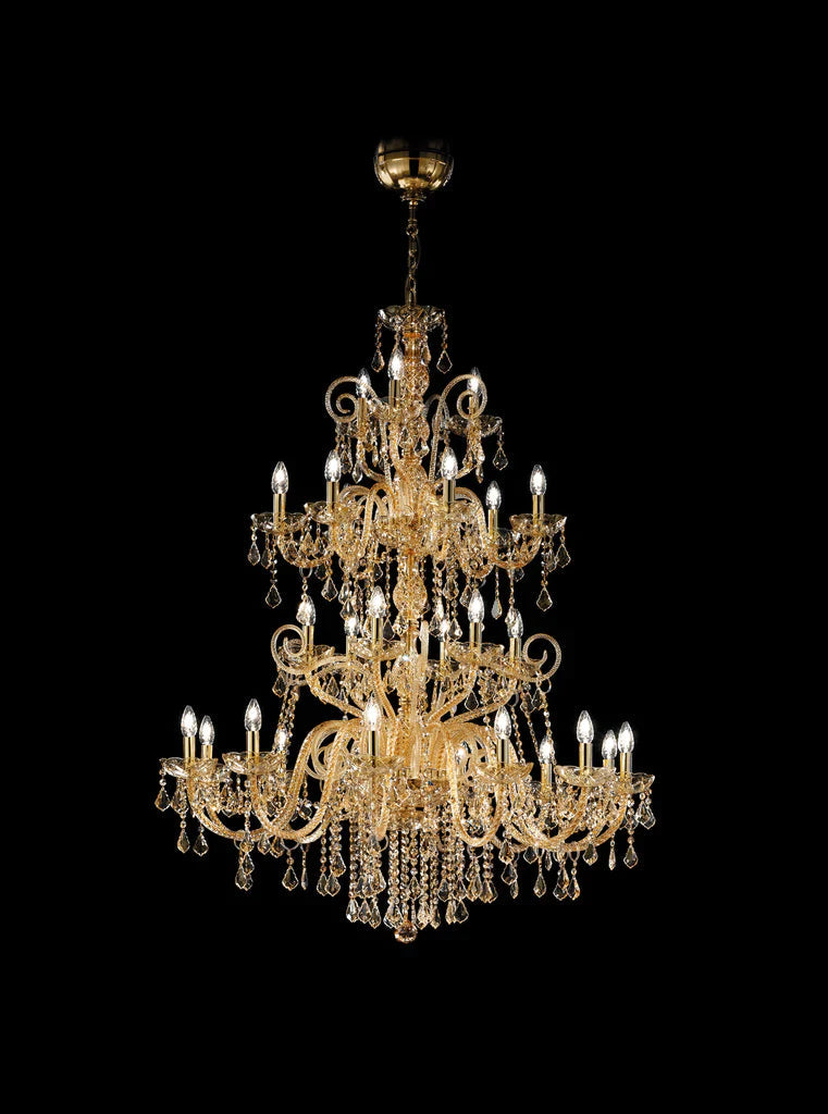 Sylcom Dandolo 947/12+6+6+3-D-D.A Amber Detailing with national pendants Chandelier in Polished Gold Metal Finish