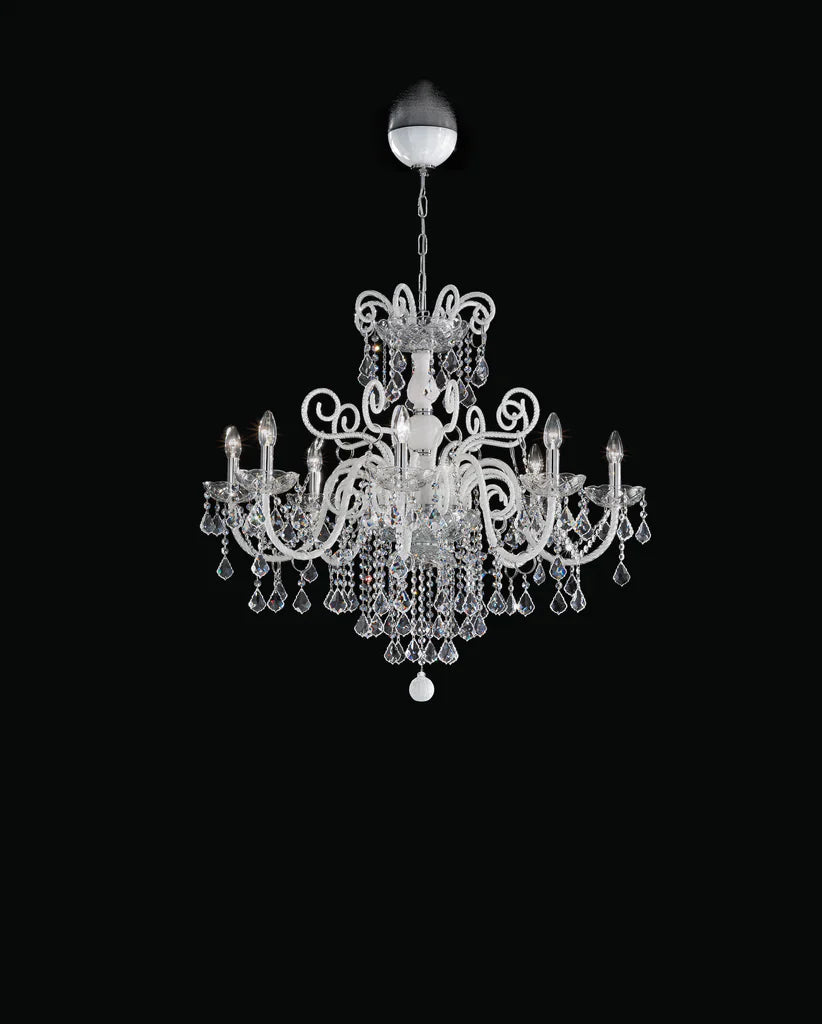 Sylcom Dandolo 947/8-K-BL Milk White with lead pendants Chandelier in Polished Chrome Metal Finish