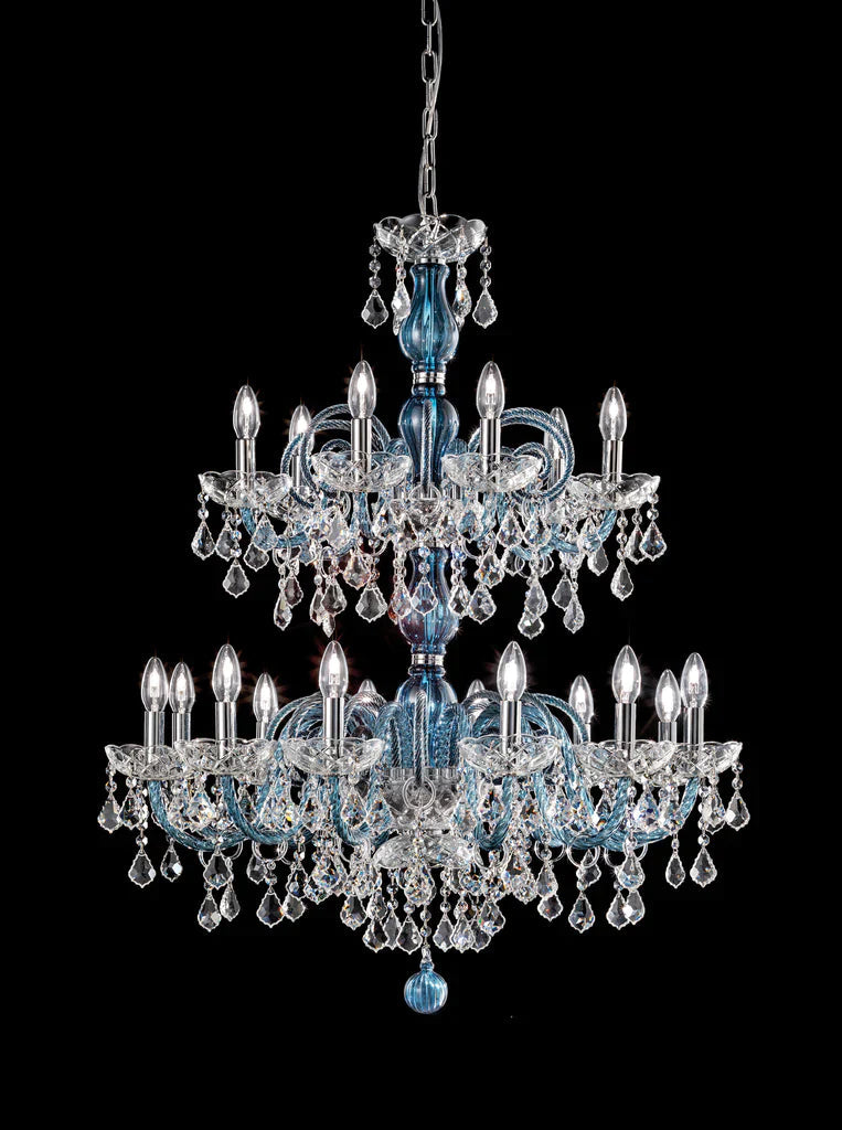 Sylcom Dandolo 949/12+6-K-DEN Denim with lead pendants Chandelier in Polished Chrome Metal Finish