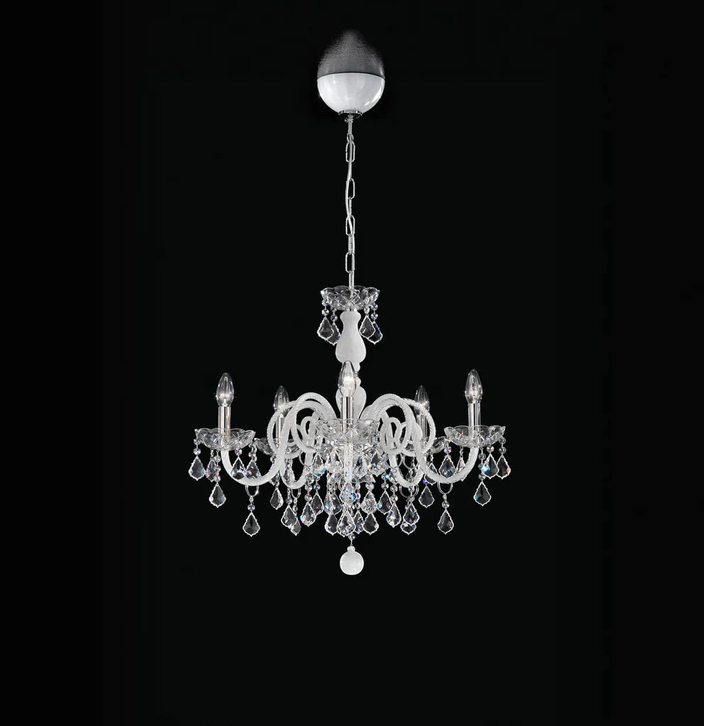 Sylcom Dandolo 949/5-K-BL Milk White with lead pendants Chandelier in Polished Chrome Metal Finish