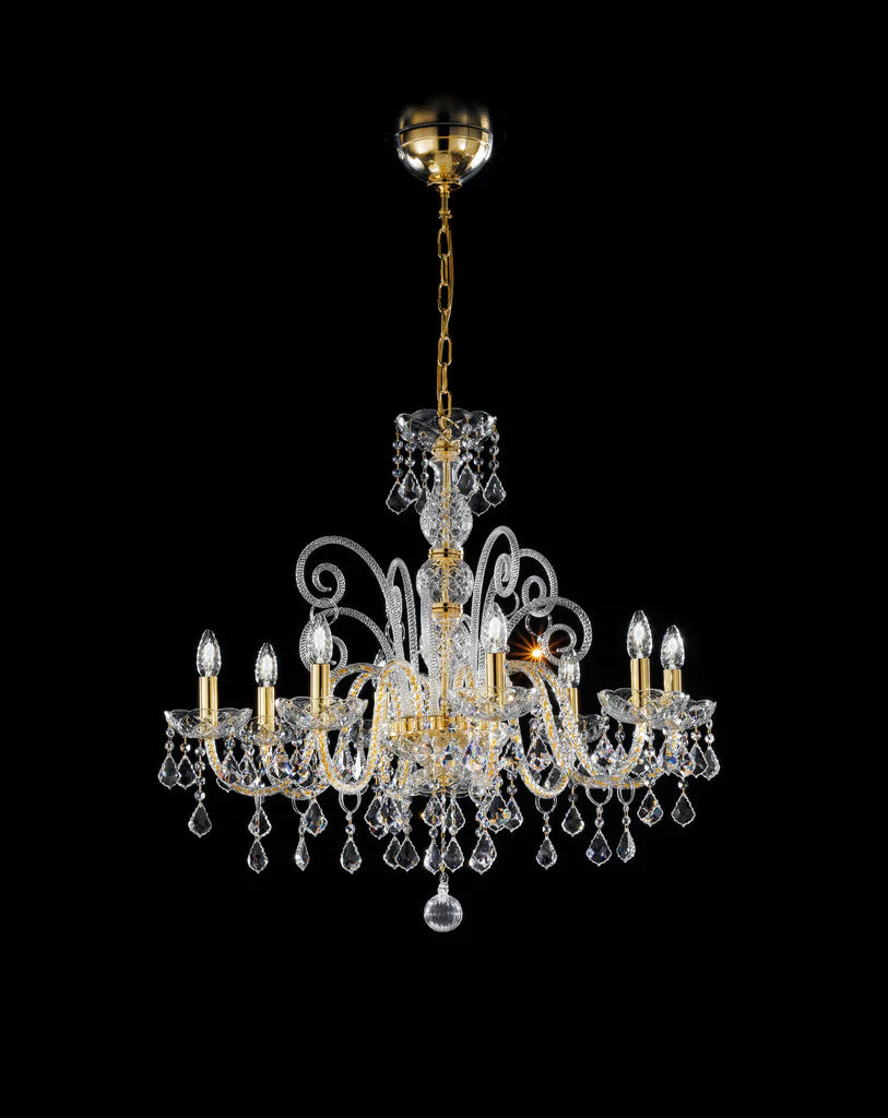 Sylcom Dandolo 949/8-D-CR.PB Crystal with lead pendants Chandelier in Polished Gold Metal Finish