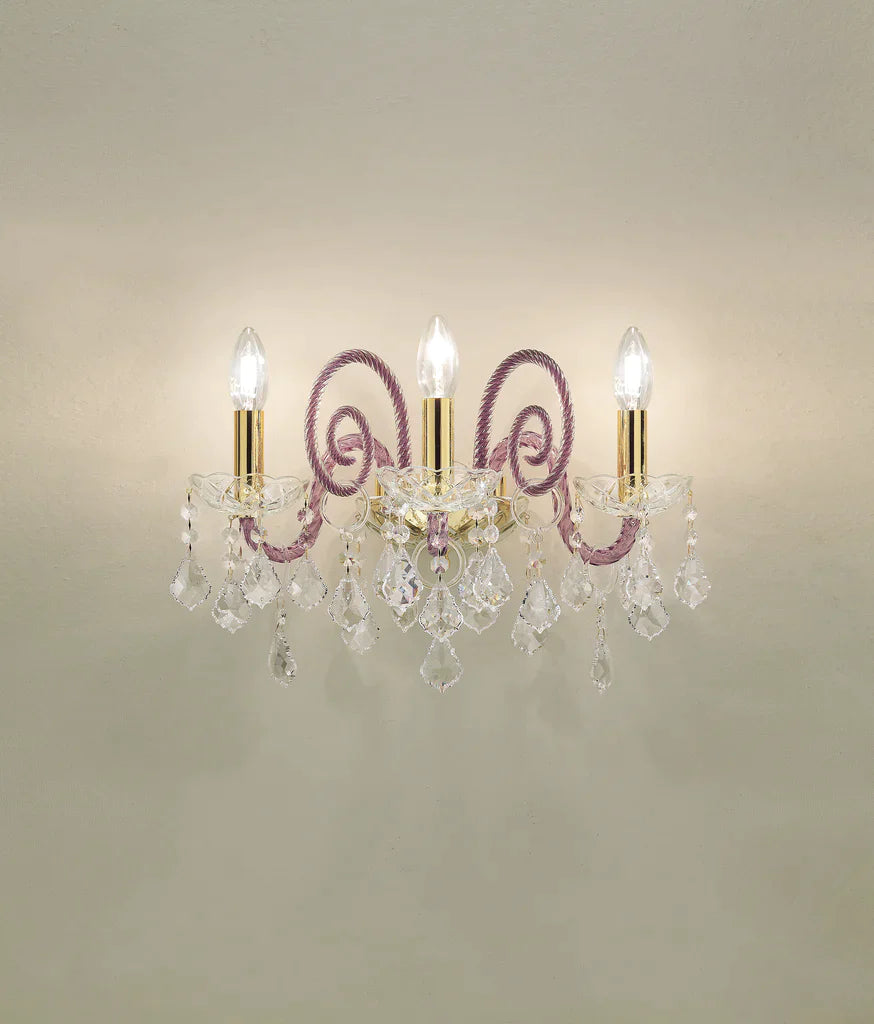 Sylcom Dandolo 949/A3-D-AMT Amethyst with lead pendants Wall lamp in Polished Gold Metal Finish