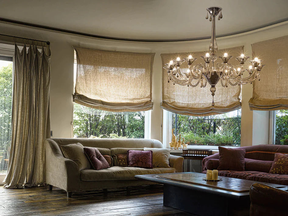 Sylcom Dolfin 1380/12+6-D-CR Clear and Clear Chandelier in Polished Gold Metal Finish