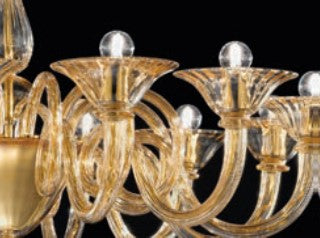 Sylcom Dolfin 1380/12+6-D-D.A Amber Detailing Chandelier in Polished Gold Metal Finish