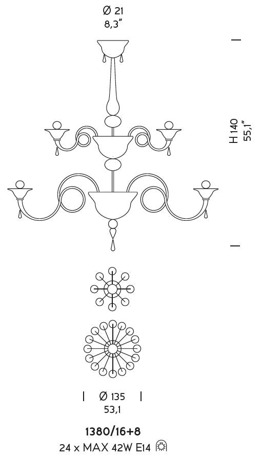Sylcom Dolfin 1380/16+8-D-OCE Ocean Chandelier in Polished Gold Metal Finish