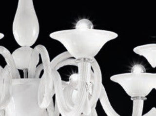 Sylcom Dolfin 1380/8-D-BL.CR Milk White and Clear Chandelier in Polished Gold Metal Finish