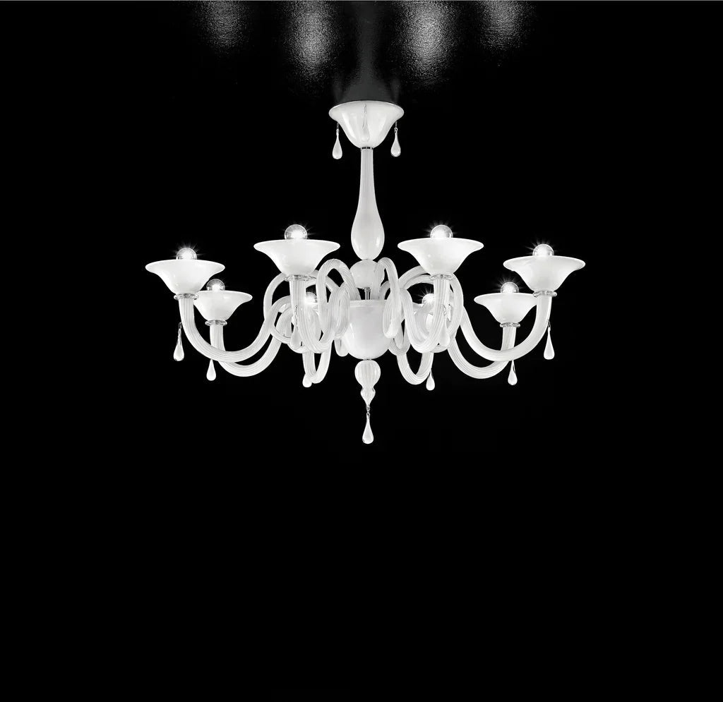 Sylcom Dolfin 1380/8-K-BL.CR Milk White and Clear Chandelier in Polished Chrome Metal Finish
