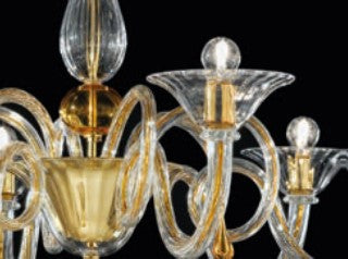 Sylcom Dolfin 1380/8+4-D-CR.A Clear and Amber Chandelier in Polished Gold Metal Finish