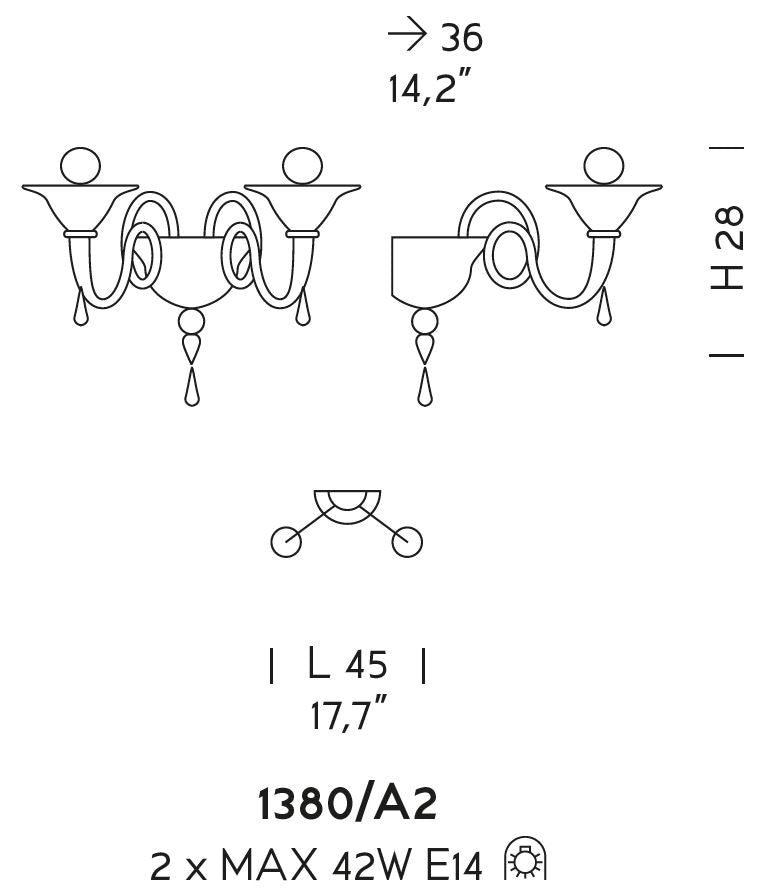 Sylcom Dolfin 1380/A2-D-GRY Gray Wall Lamp in Polished Gold Metal Finish