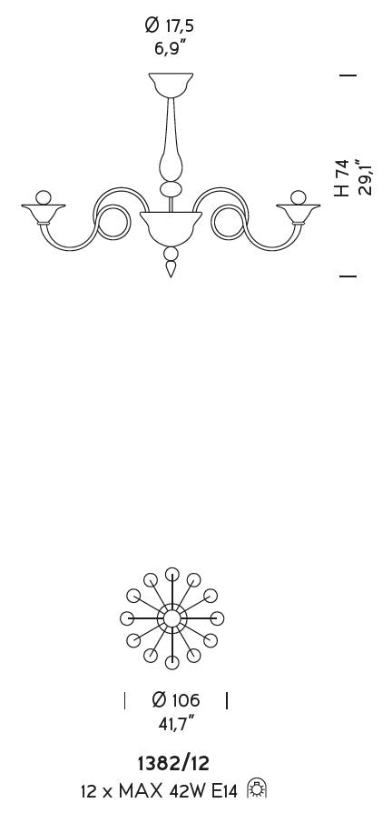 Sylcom Dolfin 1382/12-D-CR Clear and Clear Chandelier in Polished Gold Metal Finish