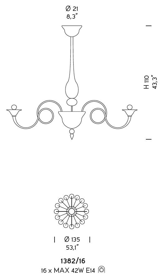 Sylcom Dolfin 1382/16-D-CR Clear and Clear Chandelier in Polished Gold Metal Finish