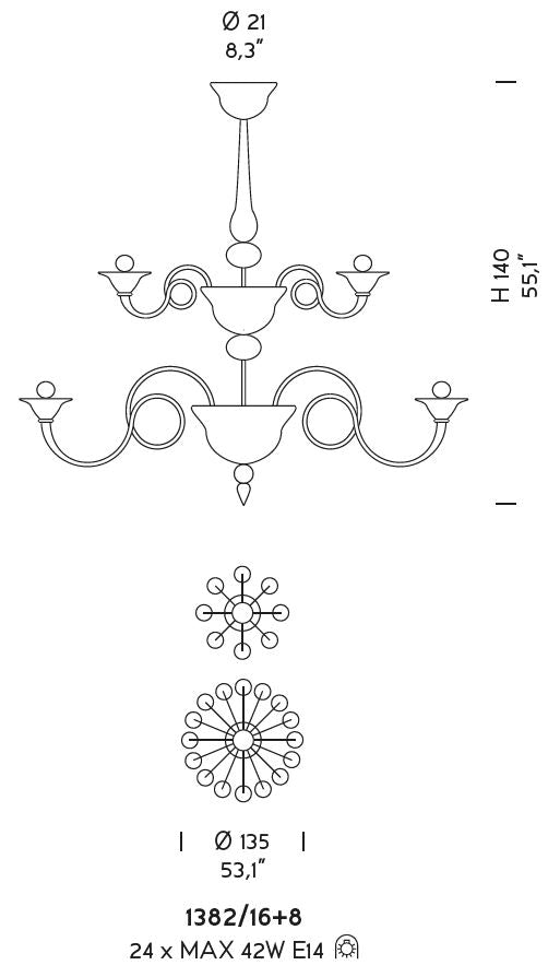 Sylcom Dolfin 1382/16+8-K-OCE Ocean Chandelier in Polished Chrome Metal Finish
