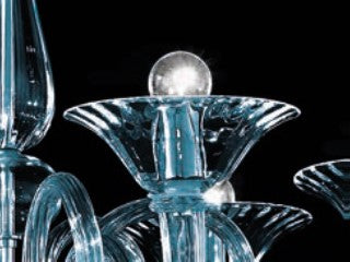 Sylcom Dolfin 1382/6+3-D-DEN Blue Denim Chandelier in Polished Gold Metal Finish