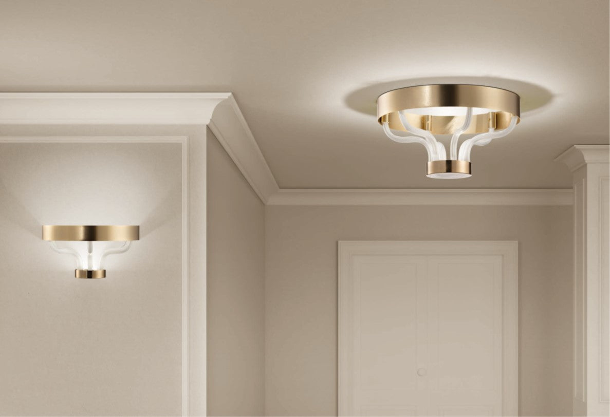Sylcom Festa 3002-OS-BL Milk White Clear Ceiling Lamp in Brushed Gold Metal Finish