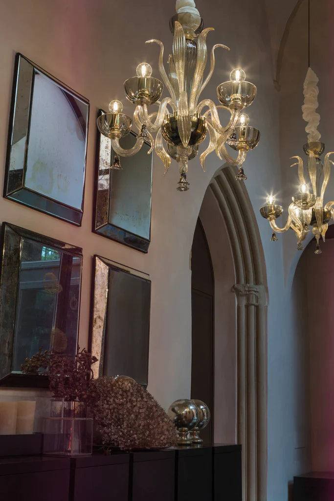 Sylcom Foscari 1520/5-D-FU.ORO Smoked and 24 Kt Gold Chandelier in Polished Gold Metal Finish