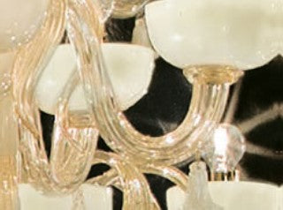 Sylcom Foscari 1521/6-D-BLAV.ORO Milky Ivory 24 Kt Gold Chandelier in Polished Gold Metal Finish