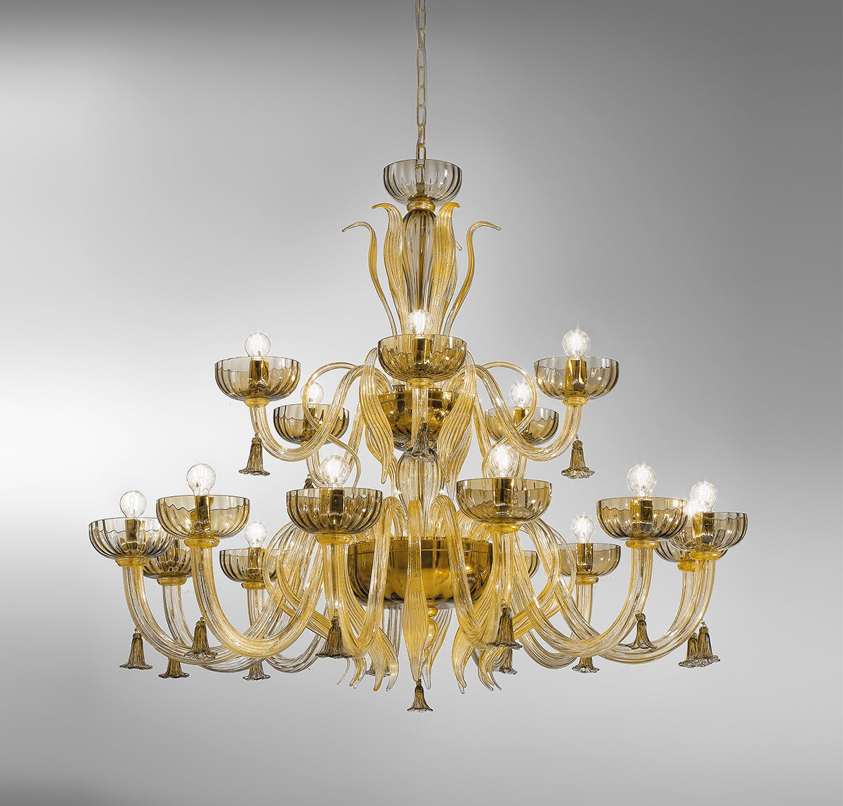 Sylcom Foscari 1522/16+8+4-K-BL.OCE Milky White Ocean Chandelier in Polished Chrome Metal Finish
