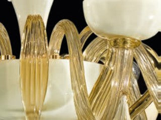 Sylcom Foscari 1523/12x5-K-BLAV.AV Milky White Ivory Chandelier in Polished Chrome Metal Finish
