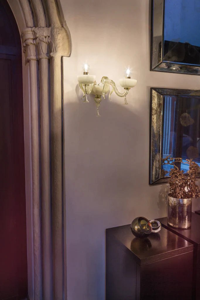 Sylcom Foscari 1524/A2-D-BLAV.AV Milky White Ivory Wall Lamp in Polished Gold Metal Finish