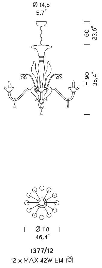 Sylcom Giustinian 1377/12-K-CR.ORO Clear and 24Kt Gold Chandelier in Polished Chrome Metal Finish