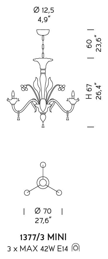 Sylcom Giustinian 1377/3 MINI-K-CR Clear Chandelier in Polished Chrome Metal Finish