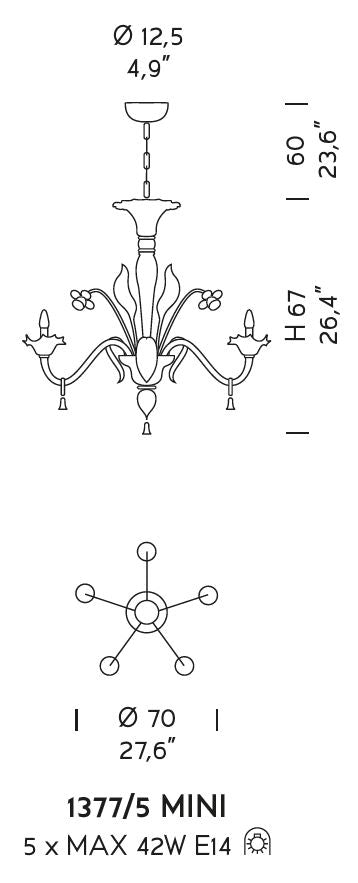 Sylcom Giustinian 1377/5 MINI-K-CR Clear Chandelier in Polished Chrome Metal Finish