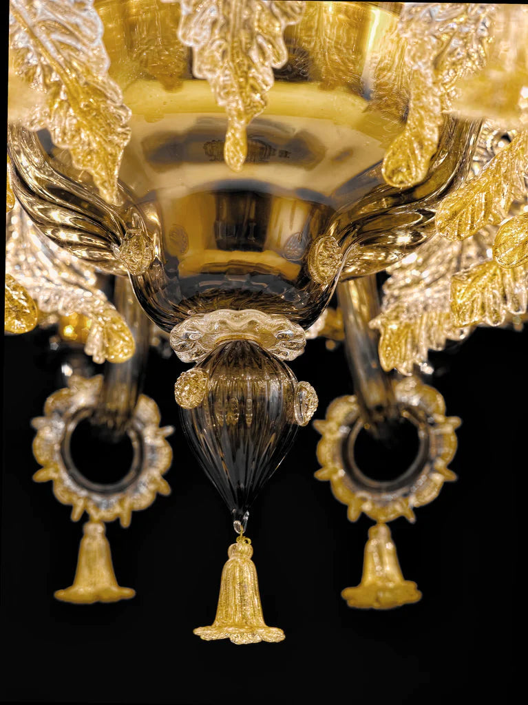 Sylcom Giustinian 1377/8 MINI-K-FU.ORO Smoked and 24Kt Gold Chandelier in Polished Chrome Metal Finish