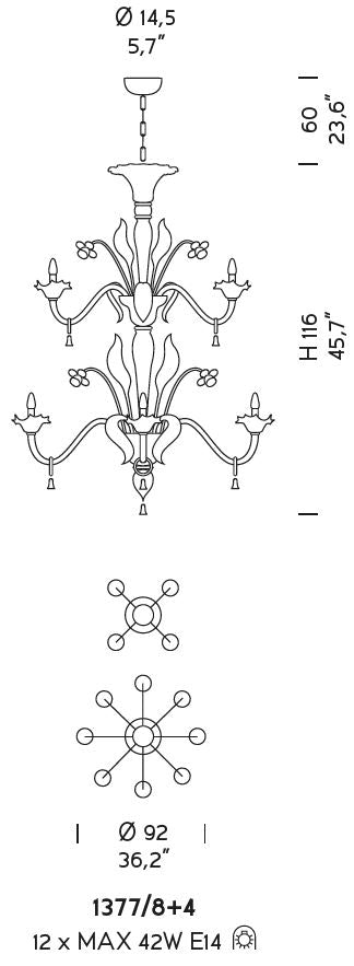 Sylcom Giustinian 1377/8+4-K-CR.ORO Clear and 24Kt Gold Chandelier in Polished Chrome Metal Finish