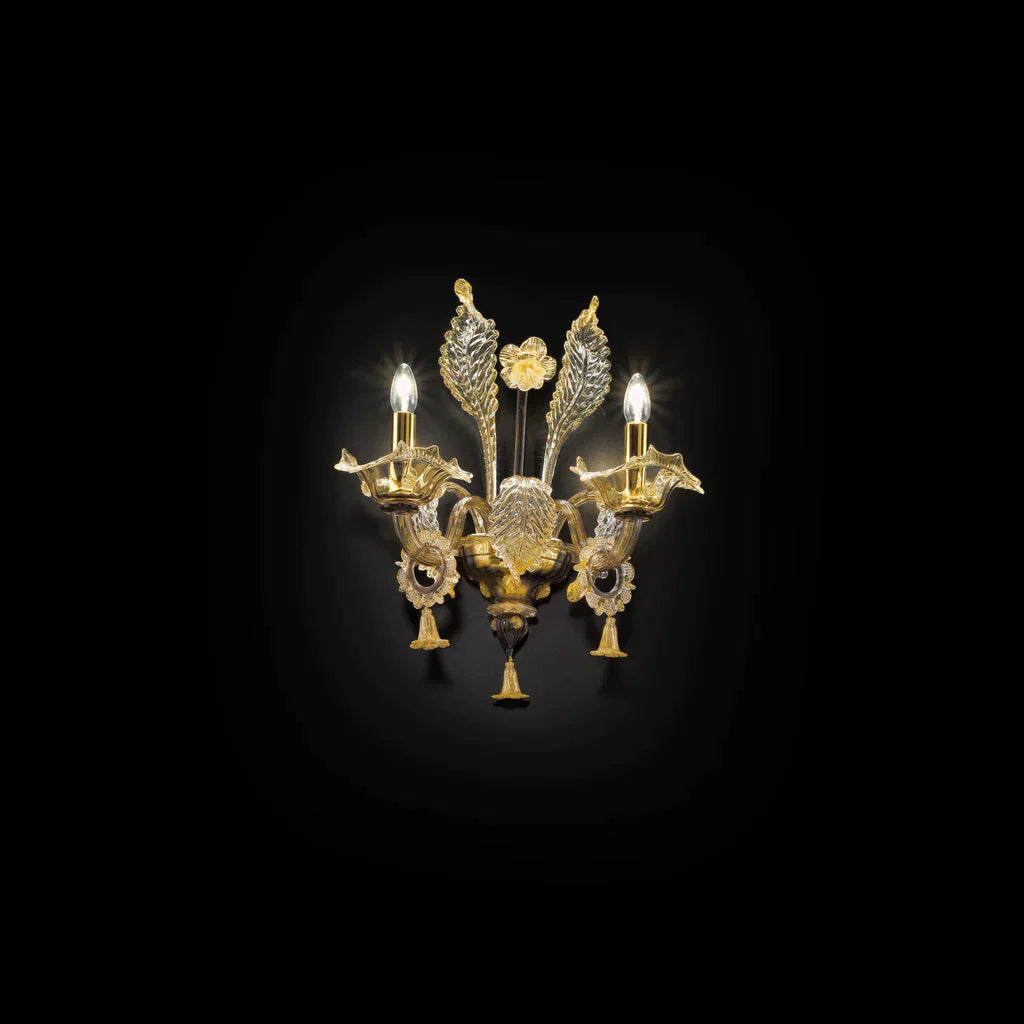 Sylcom Giustinian 1377/A2-D-FU.ORO Smoked and 24Kt Gold Wall Lamp in Polished Gold Metal Finish