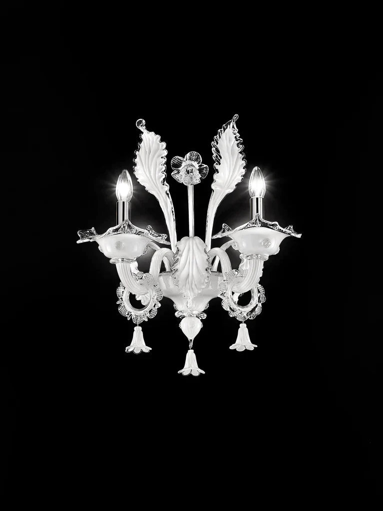 Sylcom Giustinian 1377/A2-K-BL.CR Milk White and Clear Wall Lamp in Polished Chrome Metal Finish